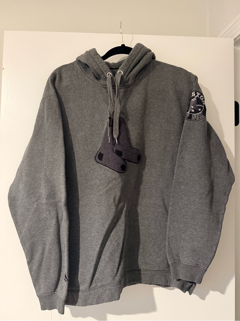 Women's Graphite Pullover Boston Red Sox Hoodie w/ Chest Patch and Sleeve Emblem